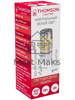 Лампа светодиодная Thomson TH-B4206 5Вт цок.:G4 капсул. 220B 4000K св.свеч.бел.нейт. (упак.:1шт)