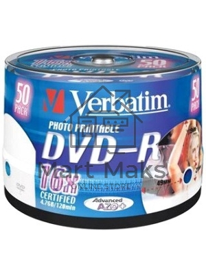 Диск DVD-R Verbatim 4.7Gb 16x Cake Box (50шт) Printable (43533)