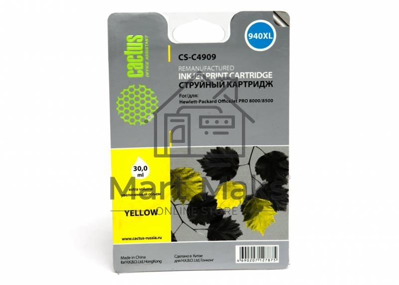 Картридж струйный Cactus CS-C4909 №940 желтый (30 мл) для HP OfficeJet PRO 8000/8500
