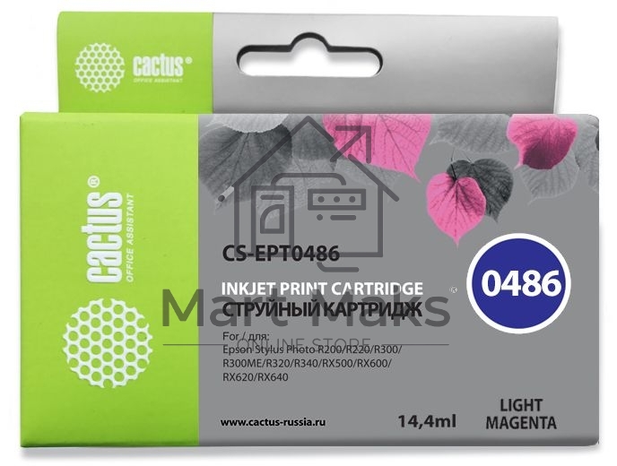Картридж струйный Cactus CS-EPT0486 светло-пурпурный (14,4 мл) для Epson Stylus Photo R200/R220/R300/R320/R340/RX500/RX600/RX620/RX640