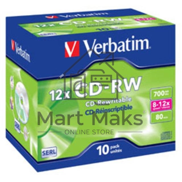 Диск CD-RW Verbatim 700Mb 12x Jewel case (10шт) (43148)