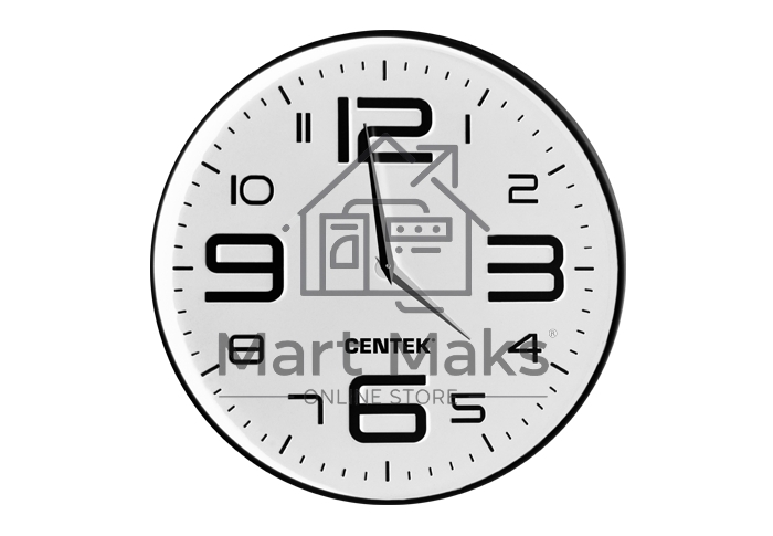 Часы настенные Centek СТ-7101 White 30 см диам., круг, ОБЪЁМНЫЕ ЦИФРЫ, плавный ход