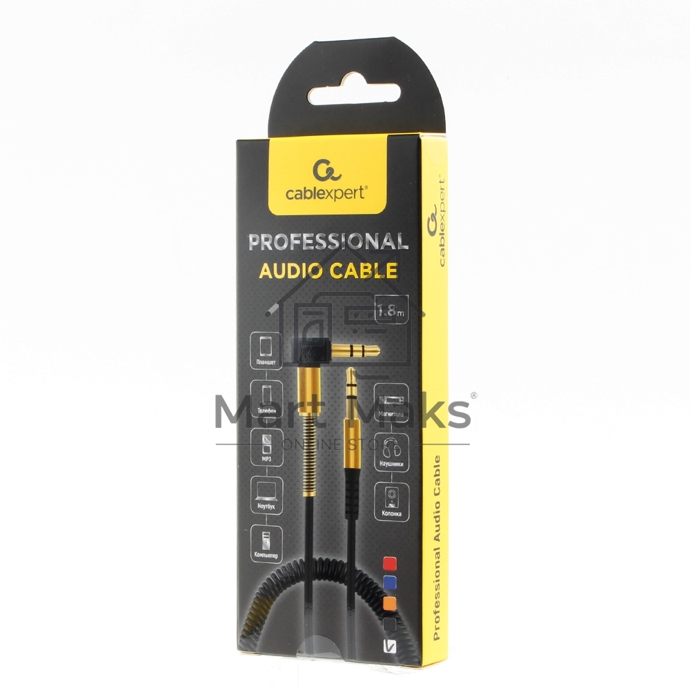 Кабель Cablexpert  аудио 90˚ спиральный CCAB-02-35MMLC-1.8MB. 3.5 Jack (M)/3.5 Jack (M), черный, 1.8м, блистер