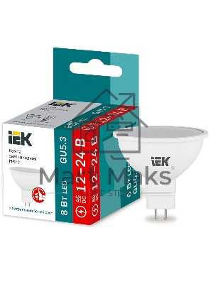 Лампа светодиодная MR16 софит 8Вт 12-24В 4000К GU5.3 (низковольтная) IEK LLE-MR16-08-12-24-40-GU5