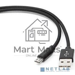 Кабель Gembird USB 2.0 Cablexpert CC-mUSB2bk1m, AM/microBM 5P, 1м, нейлоновая оплетка, алюминиевые разъемы, черный, пакет