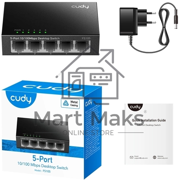 Коммутатор CUDY FS105 5-Port 10/100 Mbps Desktop Switch, 5 10/100M RJ45 Ports, Loop Detection, Metal Case, Power Saving, Plug & Play