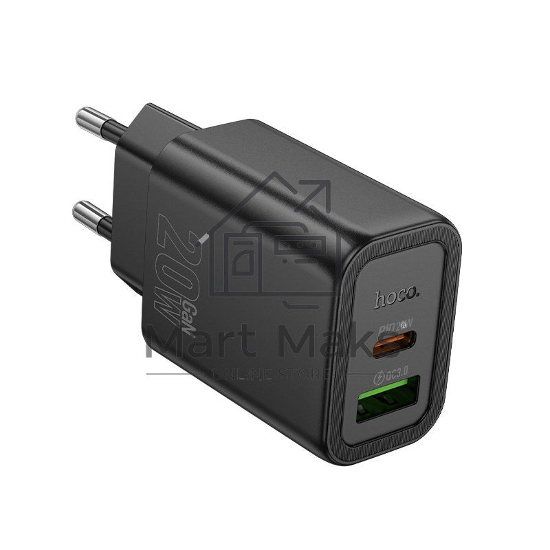 Зарядное устройство Hoco 20Вт, 3А, QC3.0/PD, 1xUSB, 1xType-C, N61, черный, коробка