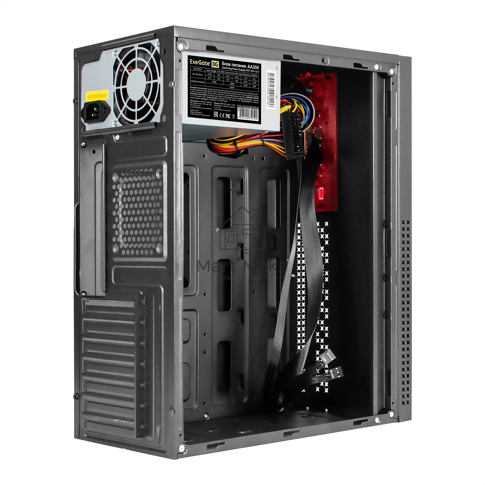Компьютерный корпус Miditower ExeGate AA-443-AA350 (ATX, AA350 8 см, 2*USB+HD Audio, черный)