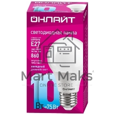 Лампа светодиодная ОНЛАЙТ 61140 OLL-A60-10-230-6.5K-E27 грушевидная