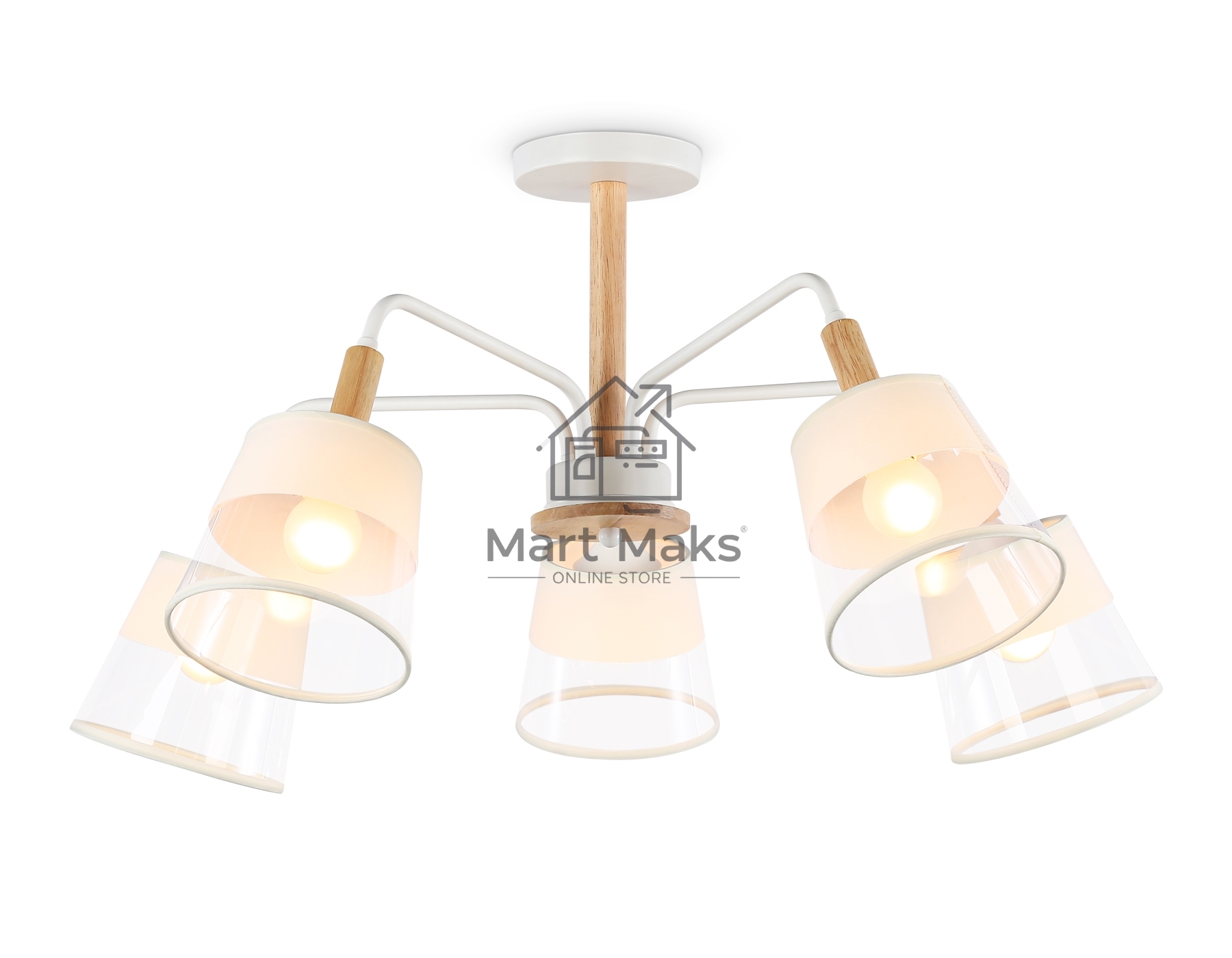 Светильник Ambrella light TR4738/5 WH/LW белый/светлое дерево E27/5 max 40W D760*350