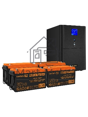 Комплект источника бесперебойного питания Exegate EX295991RUS + батарея 65Aч EX282982RUS 4шт (инвертор, синус, для котла) ExeGate SineTower SZ-5000.LCD.AVR.2SH.1C13.T.RJ.USB <5000VA/4000W, чистый синусоида, LCD дисплей, AVR, 2*Schuko+1*C13+клеммы, RJ45/11