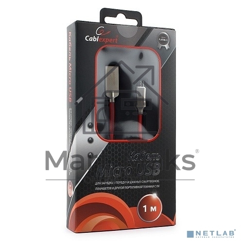 Кабель USB 2.0 Cablexpert CC-P-mUSB02R-1M, AM/microB, серия Platinum, длина 1м, красный, блистер