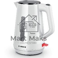 Чайник электрический Bosch TWK1M121 белый, 1.7 л, 2400 Вт, скрытый нагревательный элемент
