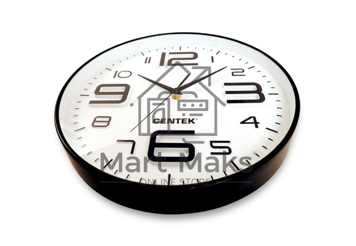 Часы настенные Centek СТ-7101 White 30 см диам., круг, ОБЪЁМНЫЕ ЦИФРЫ, плавный ход