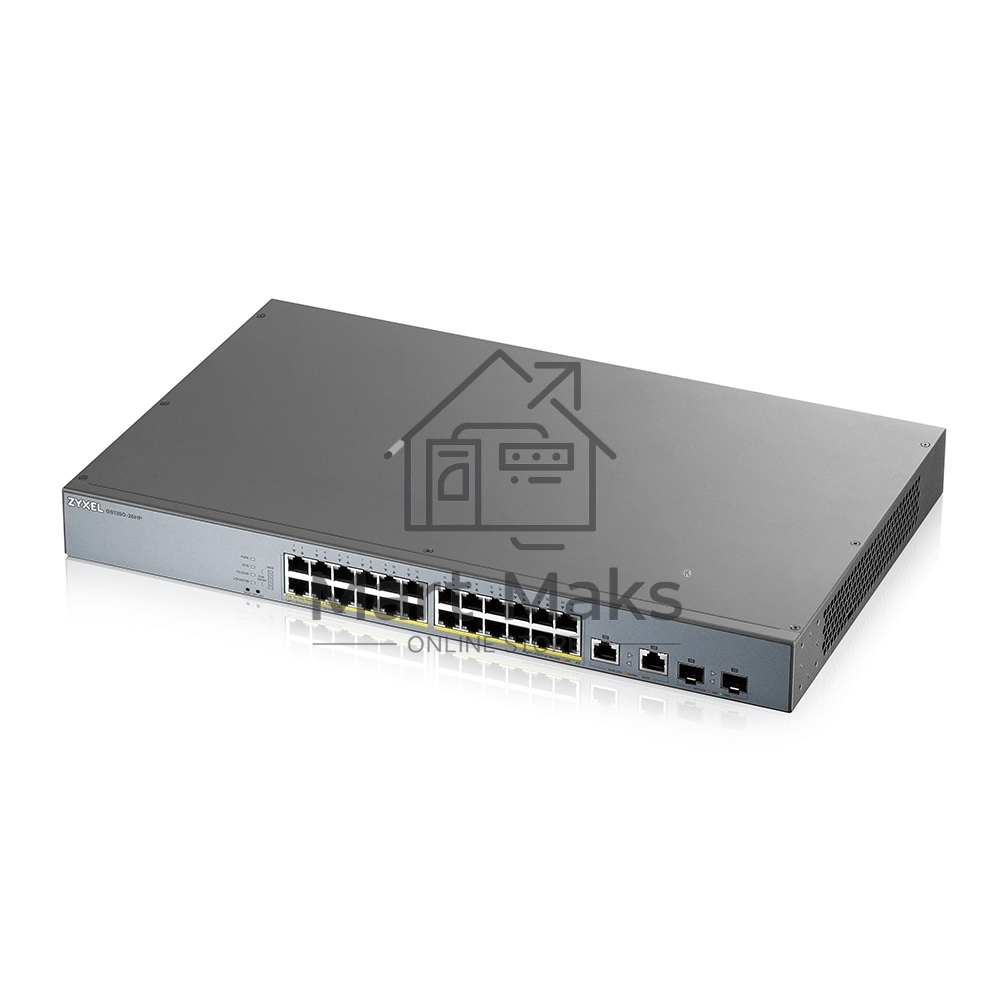 Коммутатор Zyxel GS1350-26HP, 24xGE PoE+, 2xCombo (SFP/RJ-45), бюджет PoE 375 Вт, дальность передачи питания до 250 м, автоперезагрузка PoE-портов, повышенная защита от перенапряжений и электростатических разряд