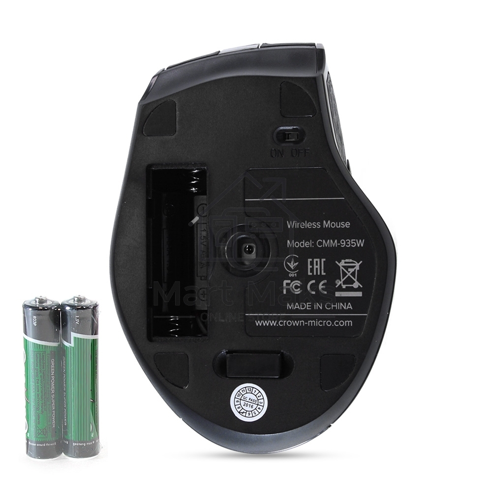 Мышь беспроводная Crown CMM-935W черный, 1600 dpi, радиоканал, USB, кнопки - 6