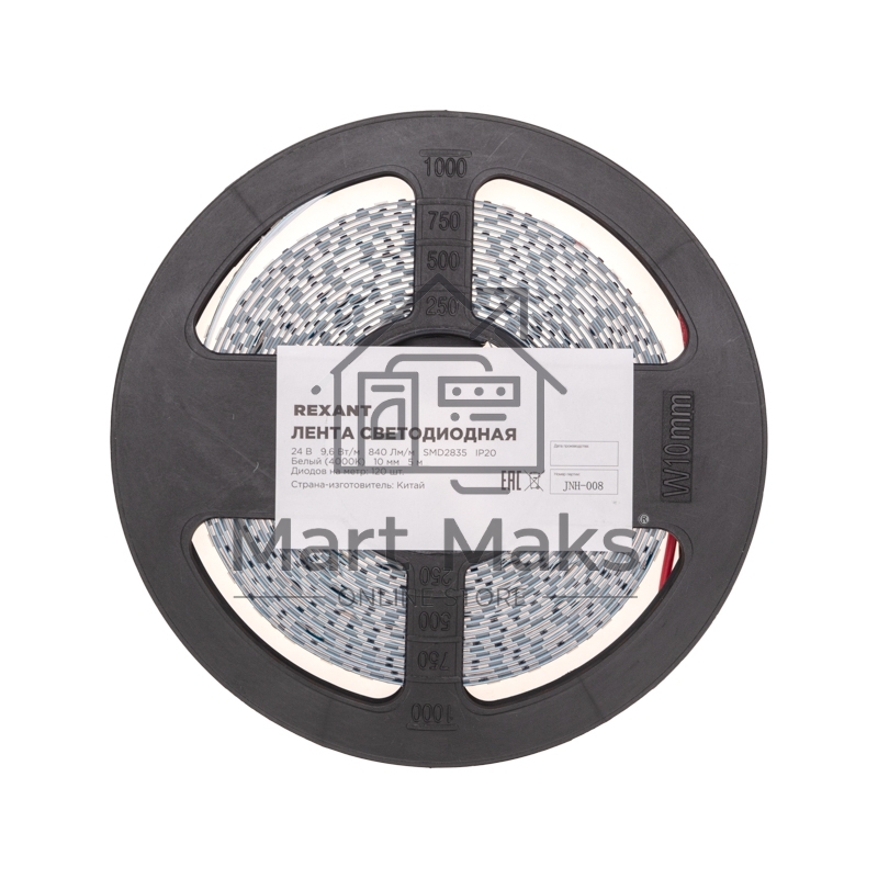 Лента светодиодная 24В, SMD2835, 9,6Вт/м, 120 LED/м, 4000K, 10мм, 5м,IP20 Rexant