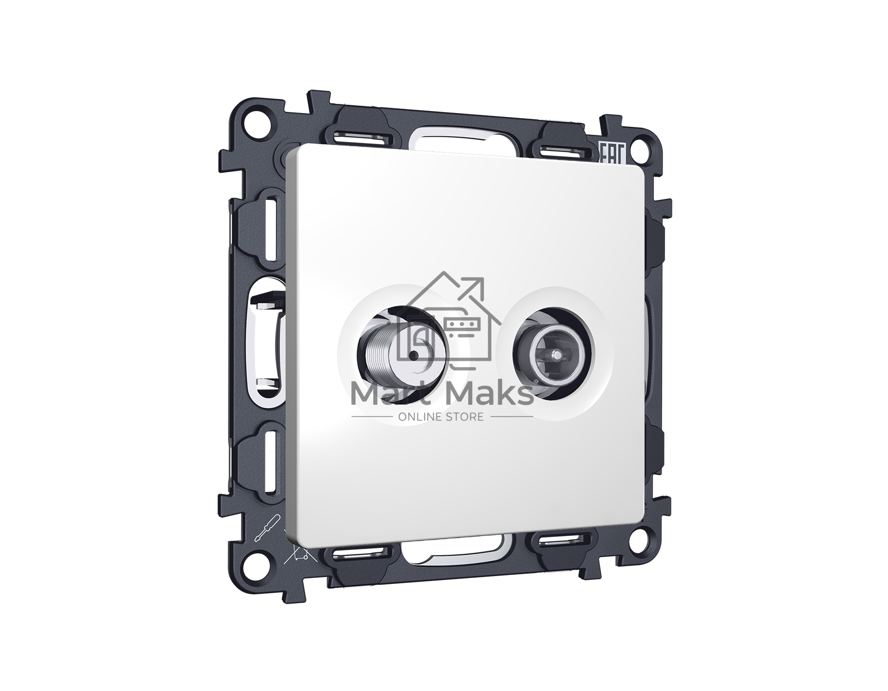 Комплект механизма розетки TV оконечной + SAT 5-862MHz 3.5dB/950-2150MHz 3.5dB ALFA Белый матовый QUANT (AP1333, VM217) MA133310