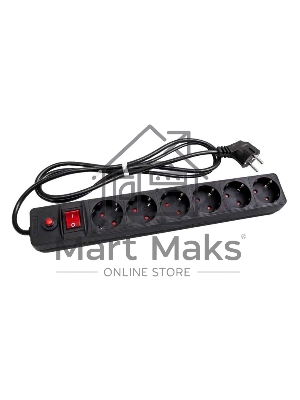 Удлинитель с сетевым фильтром 6х3м с заземл. 10А IP20 защ. шторки ПВС 3х0.75 черный UNIVersal 967U-4003