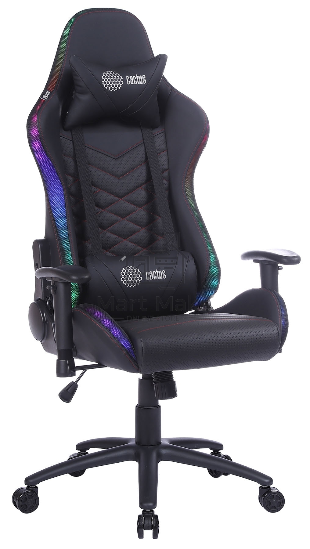 Кресло игровое Cactus CS-CHR-0099BLR черный/красный, сиденье черный/красный, эко.кожа, с подголов. крестовина металл, пластик черный