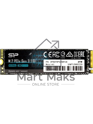 Накопитель SSD Silicon Power P34A60, 2Tb, PCIe 3.0 x4, M.2 2280, NVMe, R/W 2200/1600