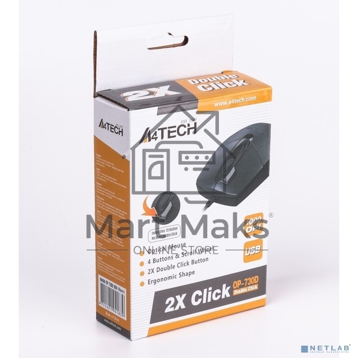Мышь проводная A4Tech OP-730D черный, 1200 dpi, USB, кнопки - 4