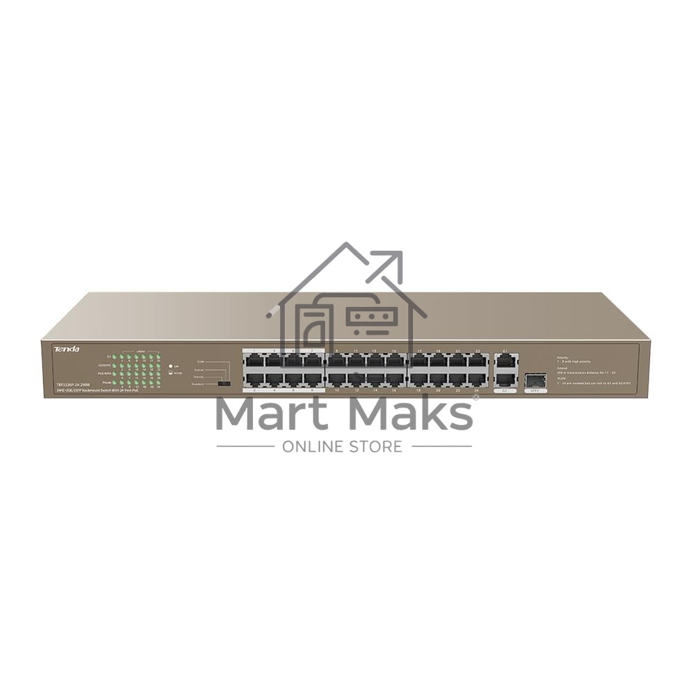 Коммутатор Tenda TEF1126P-24-250W 26-Портовыйбез управления FE c 24 портами PoE