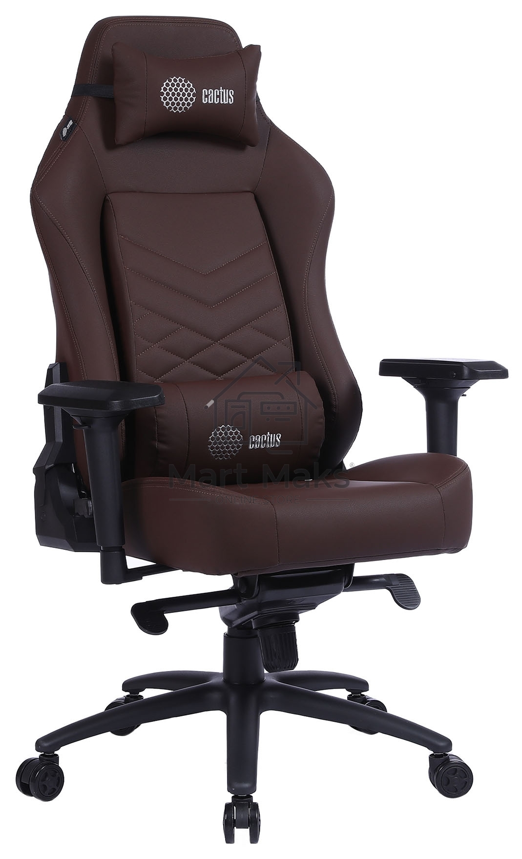 Кресло игровое Cactus CS-CHR-0112BR коричневый, сиденье коричневый, эко.кожа, с подголов. крестовина металл, пластик черный