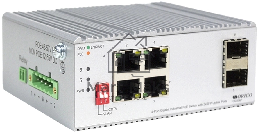 Коммутатор Unmanaged Industrial Switch 4x1000Base-T PoE, 2x1000Base-X SFP, PoE Budget 60W, Surge 4KV, -40 to 75°C