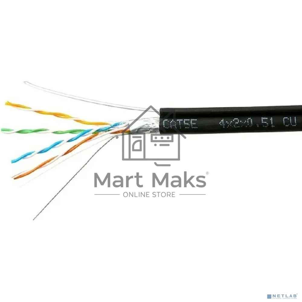 Кабель Cablexpert Россия FPC-5051E-4-CU-OUTR/100, FTP outdoor 4x2x0.51 на тросу, медный, кат.5e, однож., 100м, box, черный