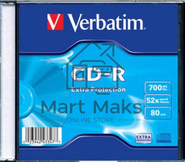 Диск CD-R Verbatim 700Mb 52x Slim case (1шт) (43347)