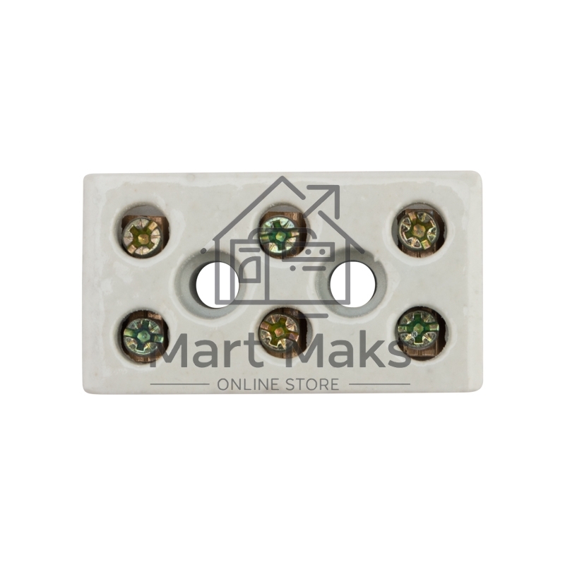 Клемма керамическая винтовая Rexant 16 мм² 3 пары контактов с крепежным отверстием (45 шт./уп.)