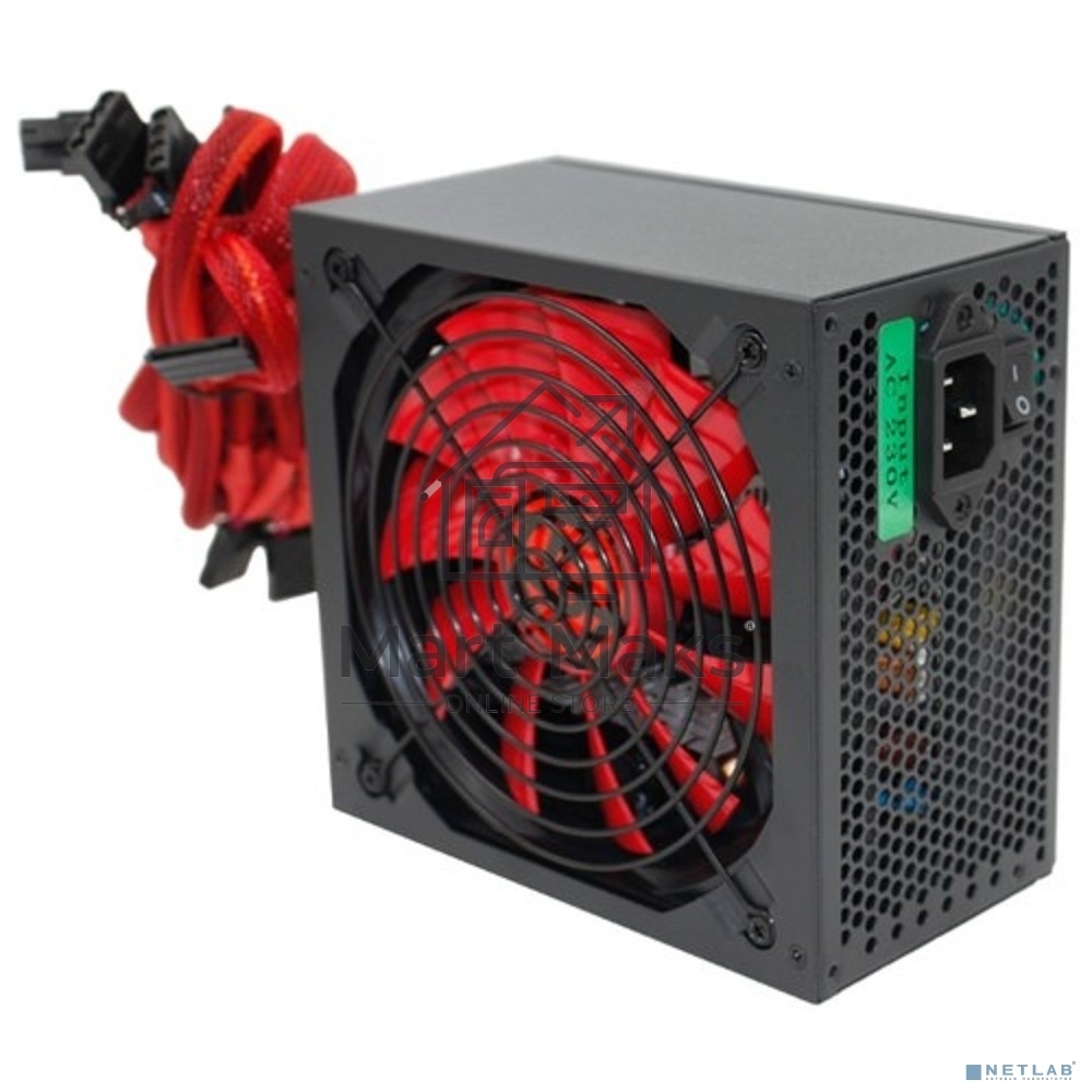 Блок питания Ginzzu PC600 Red, 600Вт, 80 PLUS, 140мм, черный / красный