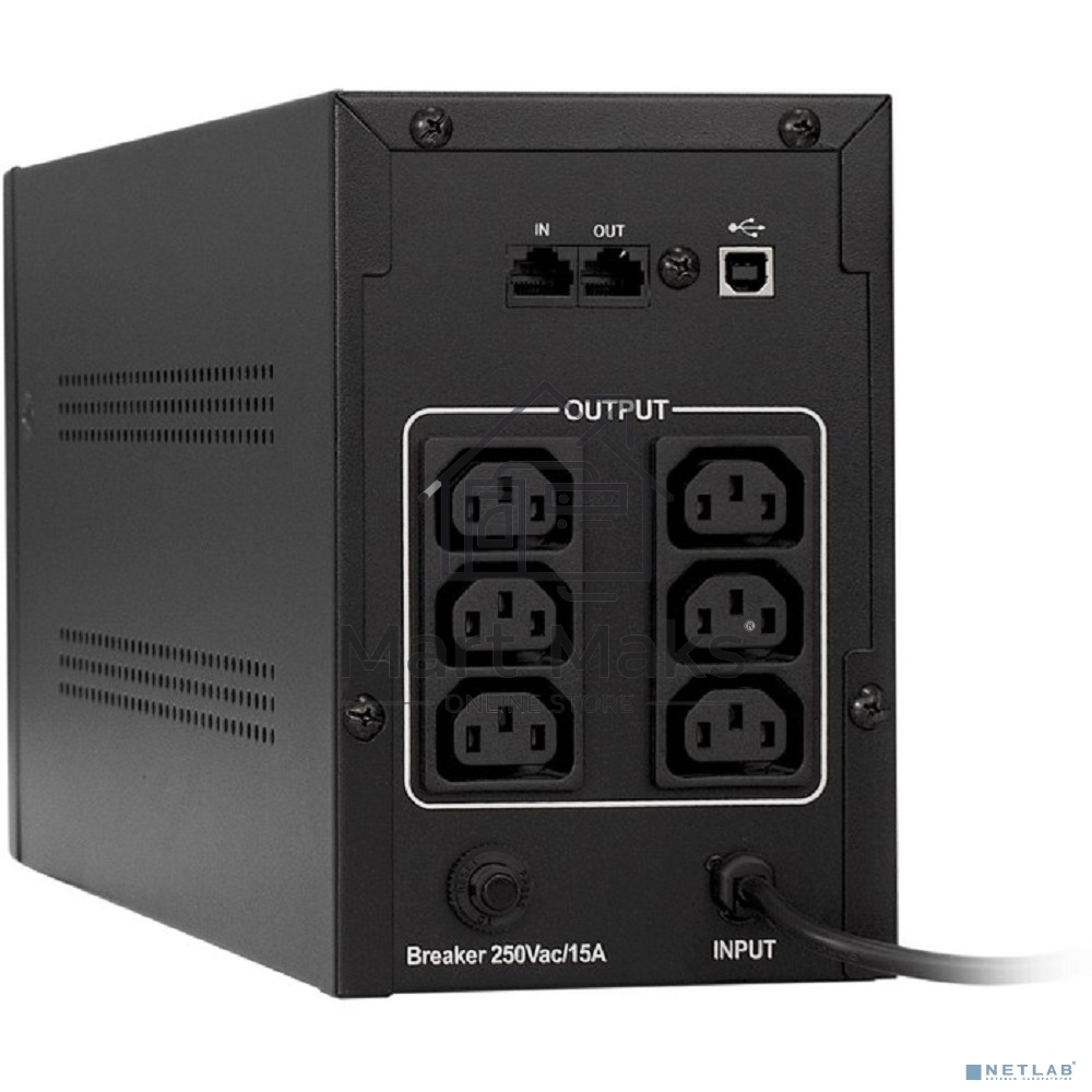 Источник бесперебойного питания ExeGate EP285488RUS SpecialPro UNB-1200.LED.AVR.C13.RJ.USB <1200VA/750W, LED, AVR, 6*IEC-C13, RJ45/11, USB, Black>