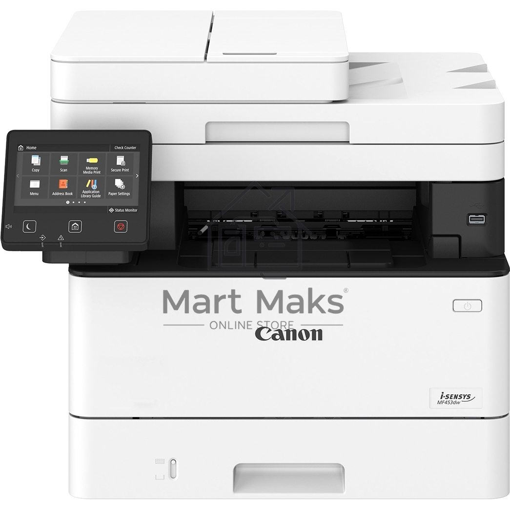 МФУ лазерный Canon i-Sensys MF453dw (5161C007), A4, ч/б, печ. 38 стр/мин., скан. до 38 стр/мин (ч/б) 13 стр/мин (цвет), 1200 x 1200 dpi (принтер) 600x600dpi (сканер), USB, RJ-45, Wi-Fi, Air Print, Mopria