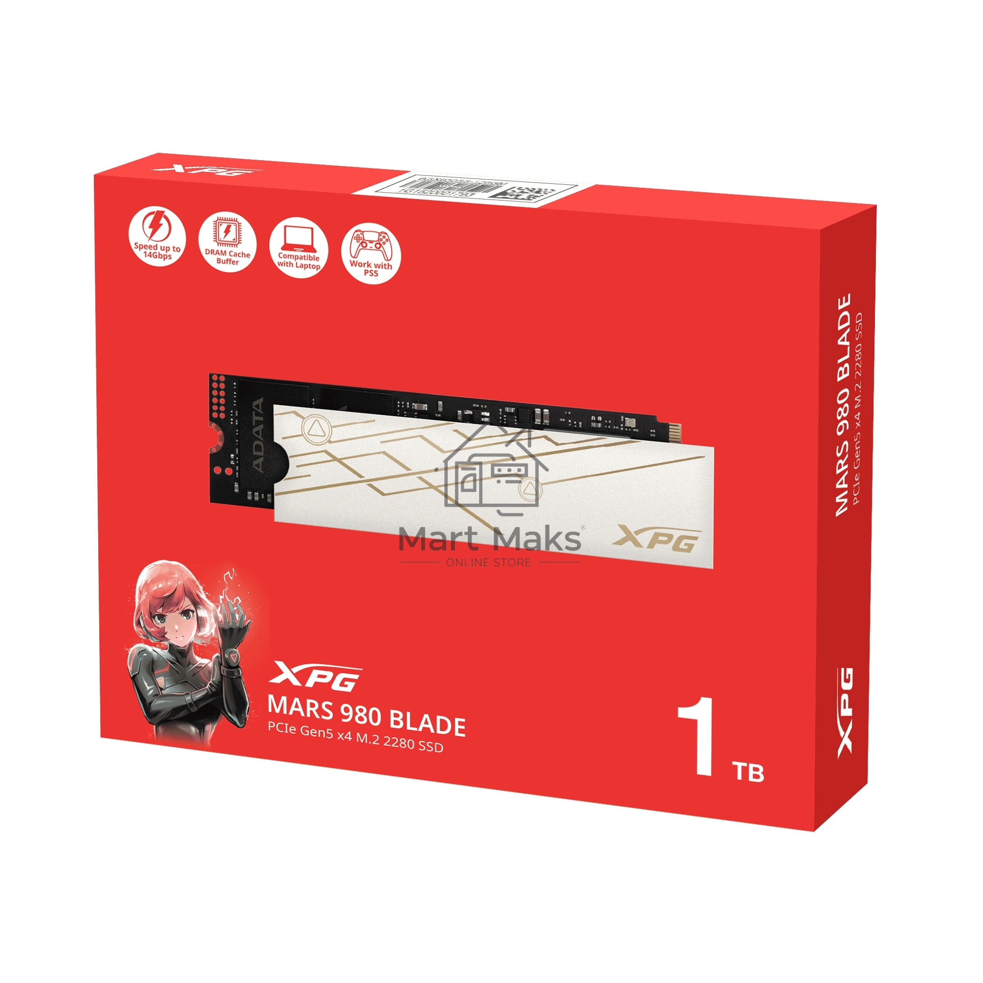Твердотельный диск 1TB A-DATA XPG MARS 980 BLADE, M.2 2280, PCI-E 5x4, R/W -14000/10000 MB/s 3D-NAND