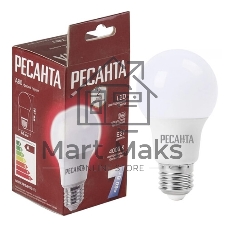 Лампа светодиодная Ресанта LL-R-A60-7W-230-4K-E27 груша, 7 Вт, нейтральный, Е27