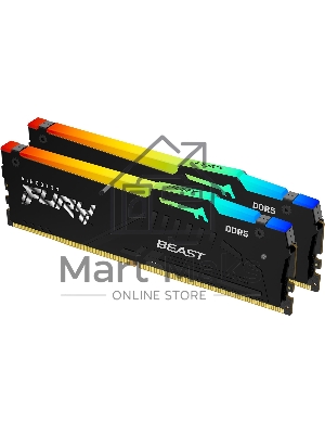 Оперативная память Kingston Fury Beast, DDR5, 32Gb (2x16Gb), 5200MHz, CL40, DIMM, с радиаторами, RGB, черный