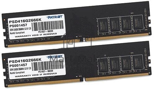 Оперативная память Patriot Signature, DDR4, 16GB (2x8 GB), 2666 MHz, CL17, DIMM