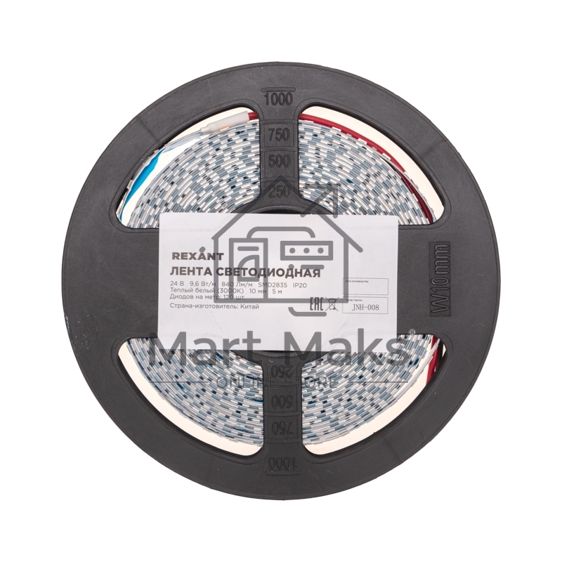 Лента светодиодная 24В, SMD2835, 9,6Вт/м, 120 LED/м, 3000K, 10мм, 5м,IP20 Rexant