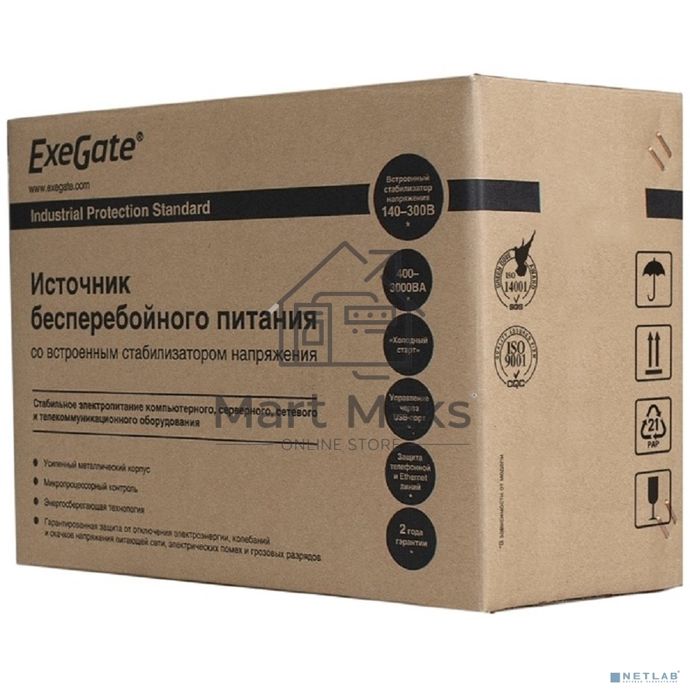 Источник бесперебойного питания ExeGate EP285488RUS SpecialPro UNB-1200.LED.AVR.C13.RJ.USB <1200VA/750W, LED, AVR, 6*IEC-C13, RJ45/11, USB, Black>