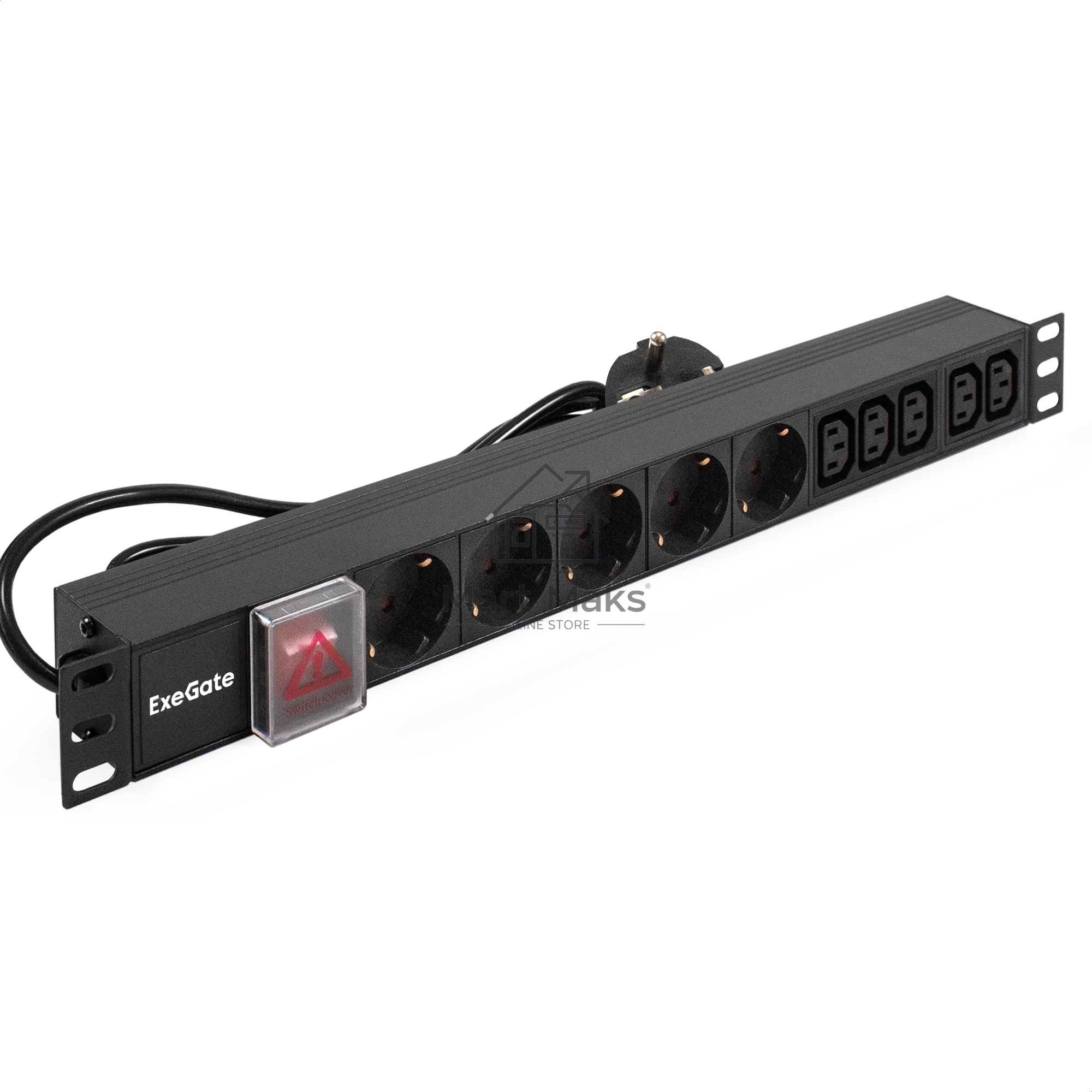 Блок розеток горизонтальный ExeGate ServerPro PDU-19H009 Al-5C135S-EU2.5-SW, 19