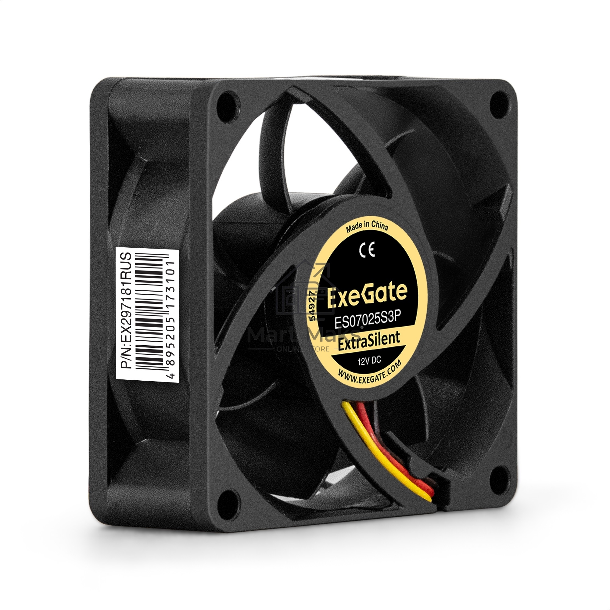 Вентилятор для корпуса ExeGate ExtraSilent ES07025S3P черный, 70 мм, 2300 об/мин, 25 дБ, 3 pin