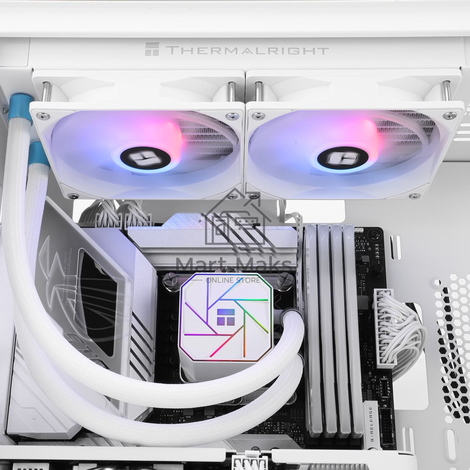 Водяное охлаждение для процессора Thermalright Aqua Elite 240 White ARGB V3 (240mm, White, ARGB/ Fans: 2x120mm, 66.17CFM, 25.6dBA, 1500RPM/ Pump height 53mm, 23dBA, 3300RPM, Rad thickness 27mm/ S: 1200, 1700, 1851, 2011, 2066, 115X, AM4, AM5)