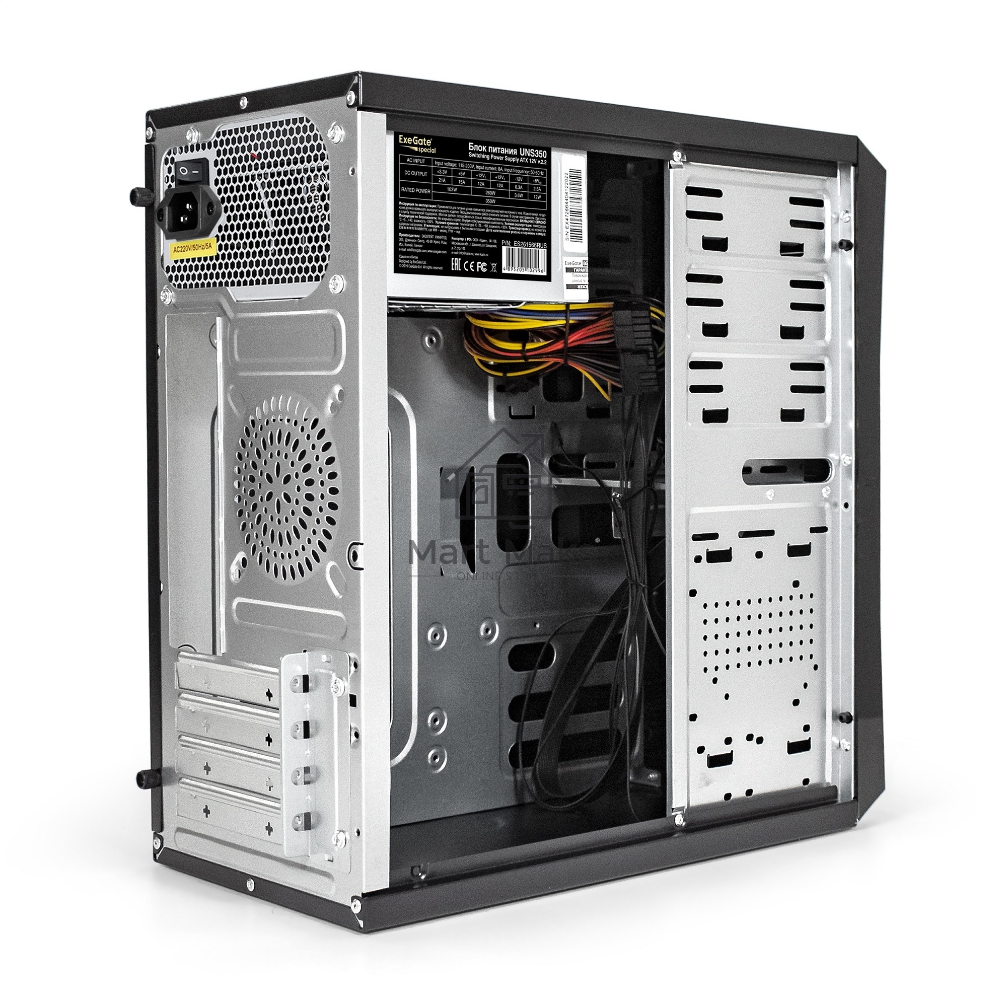 Компьютерный корпус Minitower ExeGate BA-203U-UNS350 (mATX, БП UNS350 с вент. 12см, 3*USB+1*USB3.0, аудио, черный)