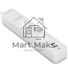 Сетевой фильтр Гарнизон EPS-3-CU2-W-2 2.0 Мультипорт 3 р, 10А, 1xType-C PD, 2 х USB QC, 2 м, ур.защиты 2+, белый, пак (21448)