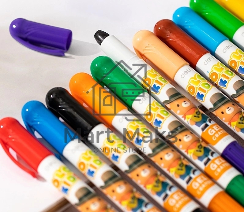 Гелевые мелки Deli EC211-12, круглые, 12 цветов, картонная коробка с европодвесом
