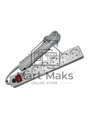 Удлинитель с сетевым фильтром 6х1.8м с заземл. 10А IP20 защ. шторки ПВС 3х0.75 сер. UNIVersal 967U-5001