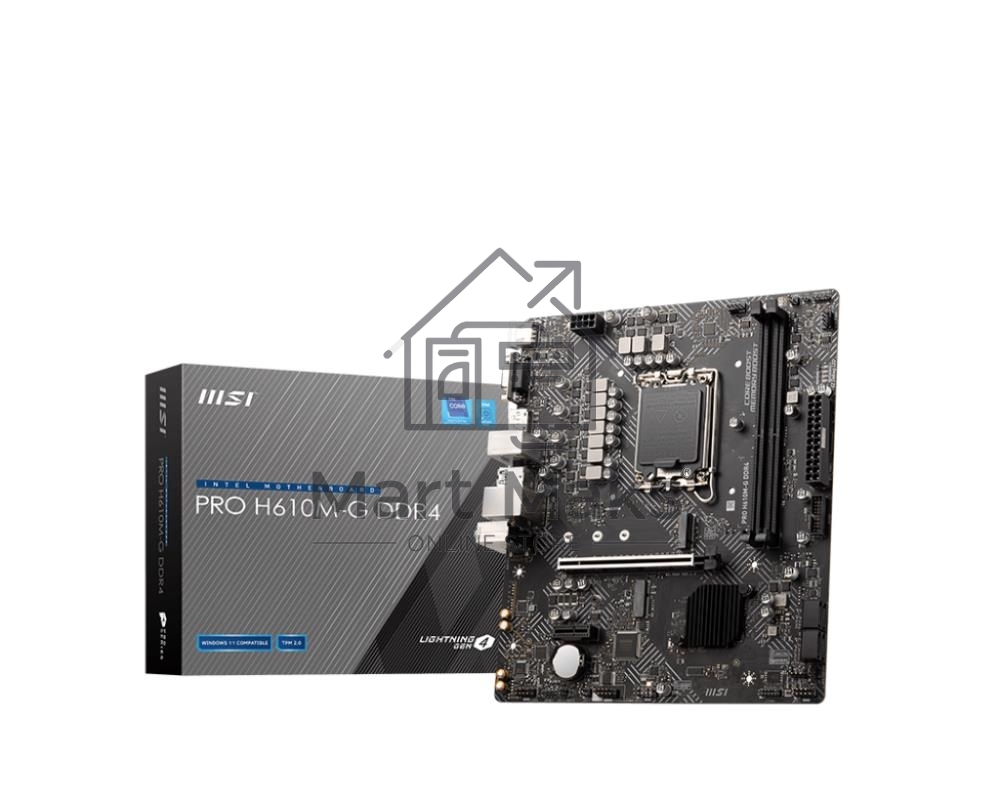 Материнская плата MSI PRO H610M-G DDR4, LGA 1700, Intel H610, 2xDDR4, 4xSATA, 1xM.2, 1xPCIe 4.0 x16, 1xPCIe 3.0 x1, 1xHDMI, 1xDP, 1xVGA, 1xRJ45 1Gb, 2xUSB-A 3.2 Gen 1, 4xUSB-A 2.0, 3x3.5мм, 7.1, mATX