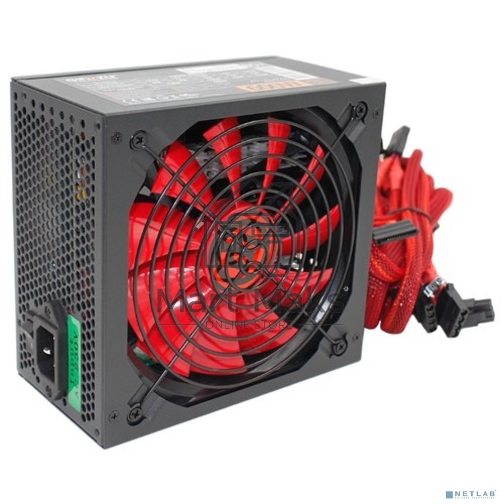 Блок питания Ginzzu PC600 Red, 600Вт, 80 PLUS, 140мм, черный / красный